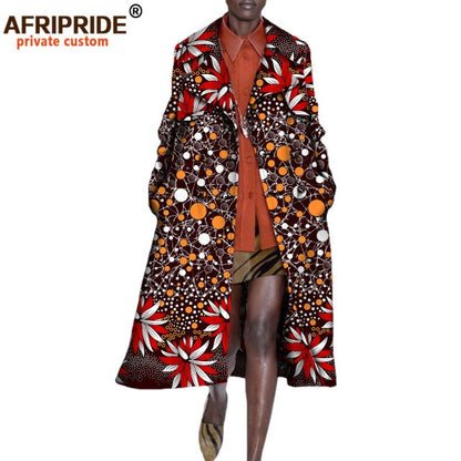 African long Coats for Women full sleeve mid-calf length double button turn down collar casual coat