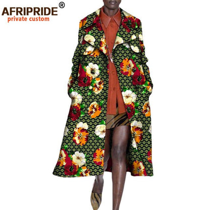 African long Coats for Women full sleeve mid-calf length double button turn down collar casual coat