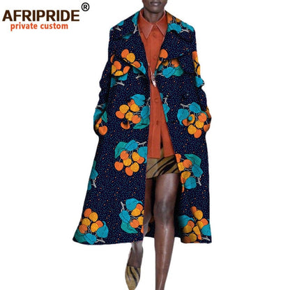African long Coats for Women full sleeve mid-calf length double button turn down collar casual coat