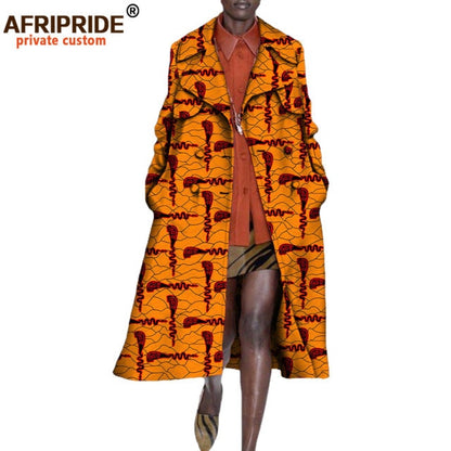 African long Coats for Women full sleeve mid-calf length double button turn down collar casual coat