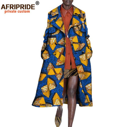 African long Coats for Women full sleeve mid-calf length double button turn down collar casual coat