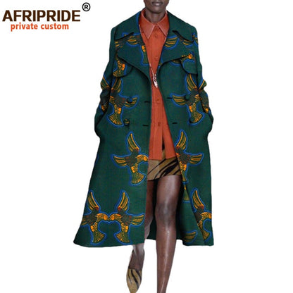 African long Coats for Women full sleeve mid-calf length double button turn down collar casual coat