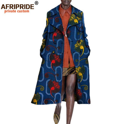 African long Coats for Women full sleeve mid-calf length double button turn down collar casual coat