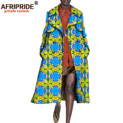 African long Coats for Women full sleeve mid-calf length double button turn down collar casual coat