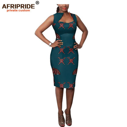 African bodycon dresses for women sleeveless collar wax cotton dress dashiki clothing Ankara fabric
