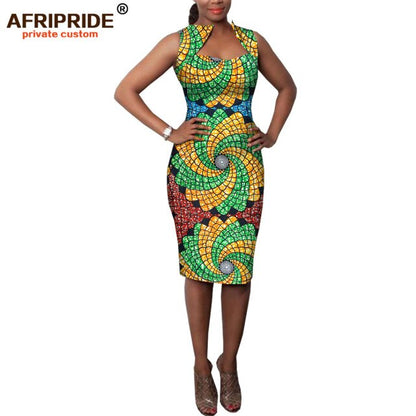 African bodycon dresses for women sleeveless collar wax cotton dress dashiki clothing Ankara fabric
