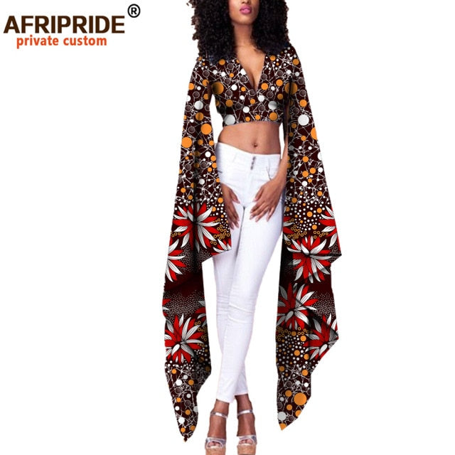 African Print Top V Neck With Flare Sleeve