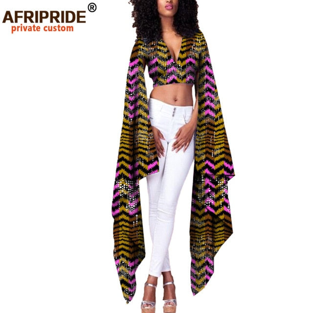 African Print Top V Neck With Flare Sleeve