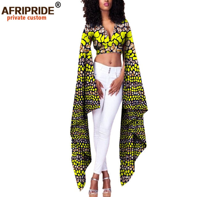 African Print Top V Neck With Flare Sleeve