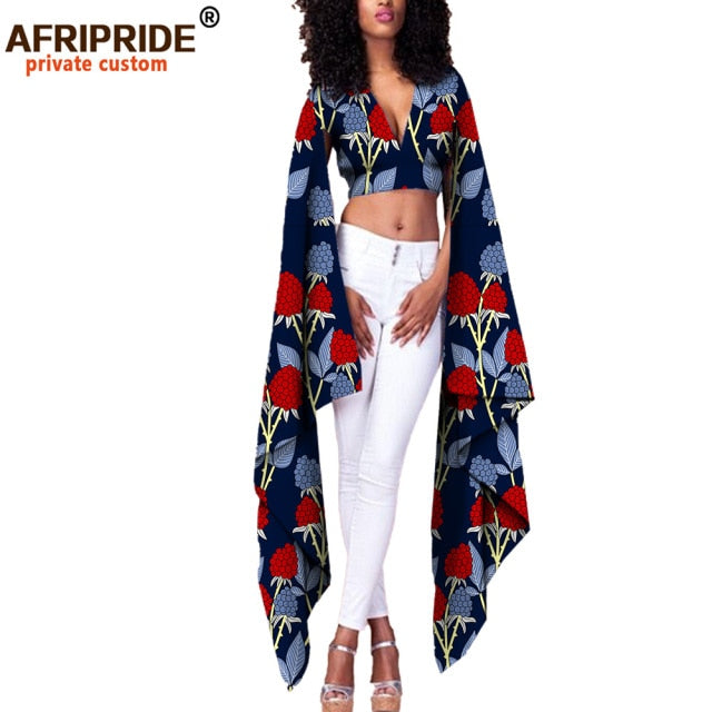 African Print Top V Neck With Flare Sleeve