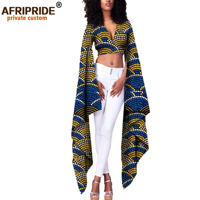 African Print Top V Neck With Flare Sleeve