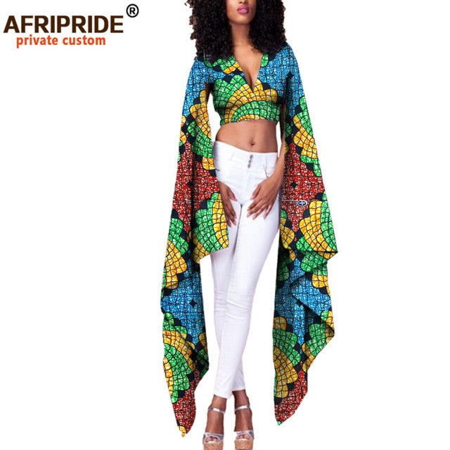 African Print Top V Neck With Flare Sleeve