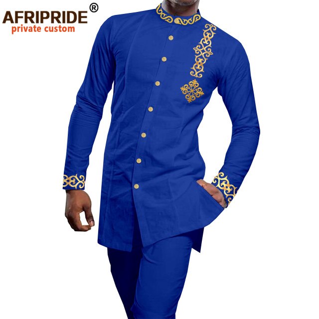 African Clothes for Men Embroidery Blazer and Pants 2 Piece Set Dashiki Vintage Outfits for Party Wedding Evening Wear