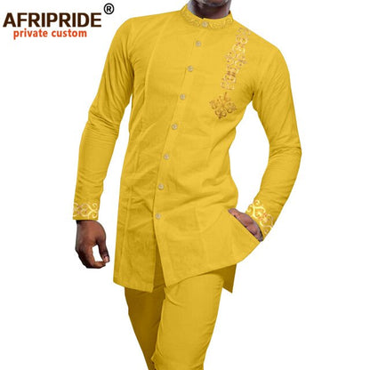 African Clothes for Men Embroidery Blazer and Pants 2 Piece Set Dashiki Vintage Outfits for Party Wedding Evening Wear