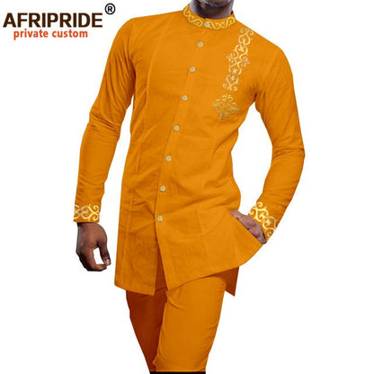 African Clothes for Men Embroidery Blazer and Pants 2 Piece Set Dashiki Vintage Outfits for Party Wedding Evening Wear