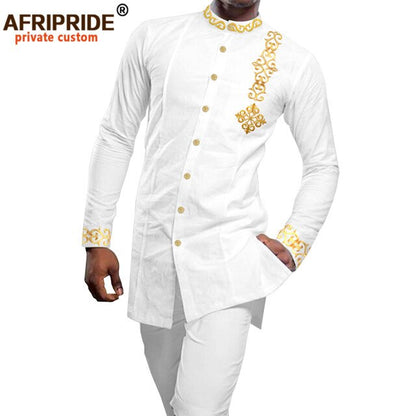 African Clothes for Men Embroidery Blazer and Pants 2 Piece Set Dashiki Vintage Outfits for Party Wedding Evening Wear