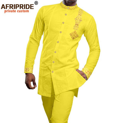 African Clothes for Men Embroidery Blazer and Pants 2 Piece Set Dashiki Vintage Outfits for Party Wedding Evening Wear