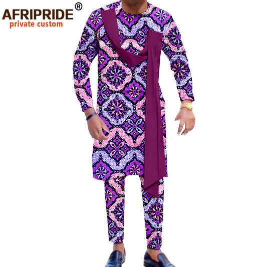 African Men`s Clothing Print Shirts and Pants 2 Piece Set African Attire Wedding