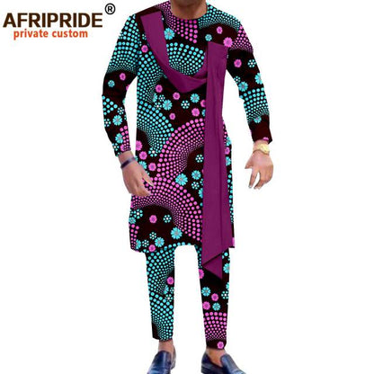 African Men`s Clothing Print Shirts and Pants 2 Piece Set African Attire Wedding