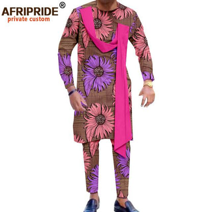 African Men`s Clothing Print Shirts and Pants 2 Piece Set African Attire Wedding