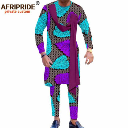 African Men`s Clothing Print Shirts and Pants 2 Piece Set African Attire Wedding