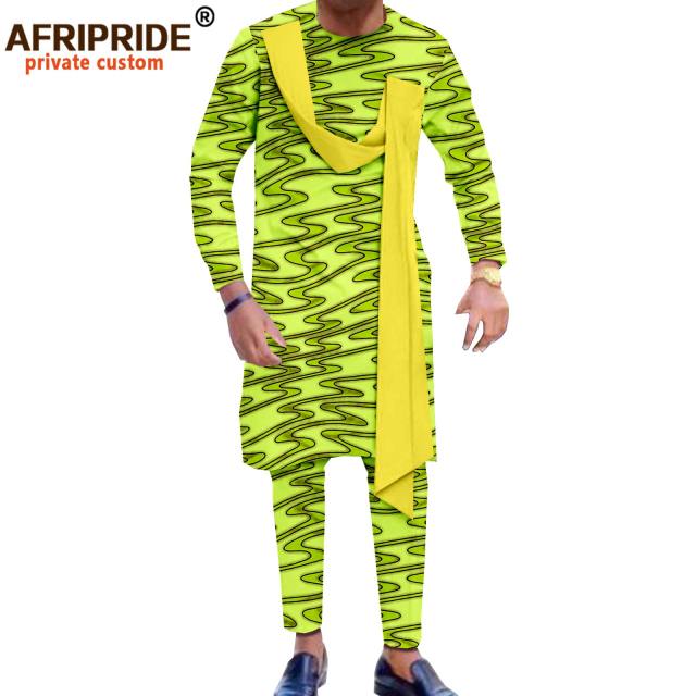 African Men`s Clothing Print Shirts and Pants 2 Piece Set African Attire Wedding