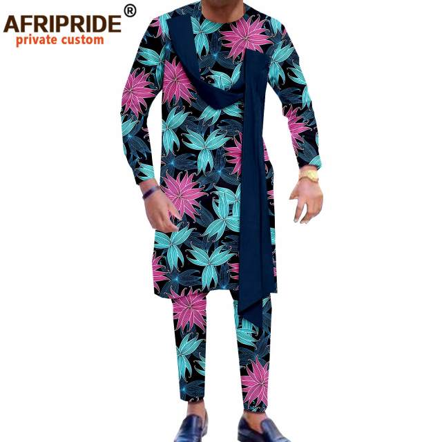 African Men`s Clothing Print Shirts and Pants 2 Piece Set African Attire Wedding