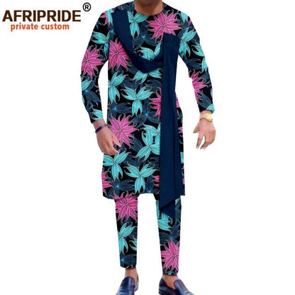 African Men`s Clothing Print Shirts and Pants 2 Piece Set African Attire Wedding