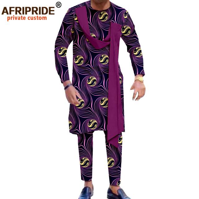 African Men`s Clothing Print Shirts and Pants 2 Piece Set African Attire Wedding