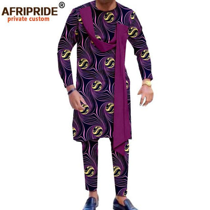 African Men`s Clothing Print Shirts and Pants 2 Piece Set African Attire Wedding