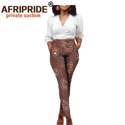 African Clothes for Women White Top and Print Pants 2 Piece Suit Set Dashiki Outfits Crop Top with Trousers Ankara Wear
