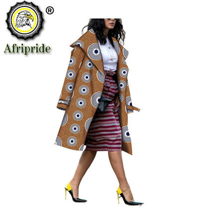 African Ethnic Print Long Coat Women Overcoat
