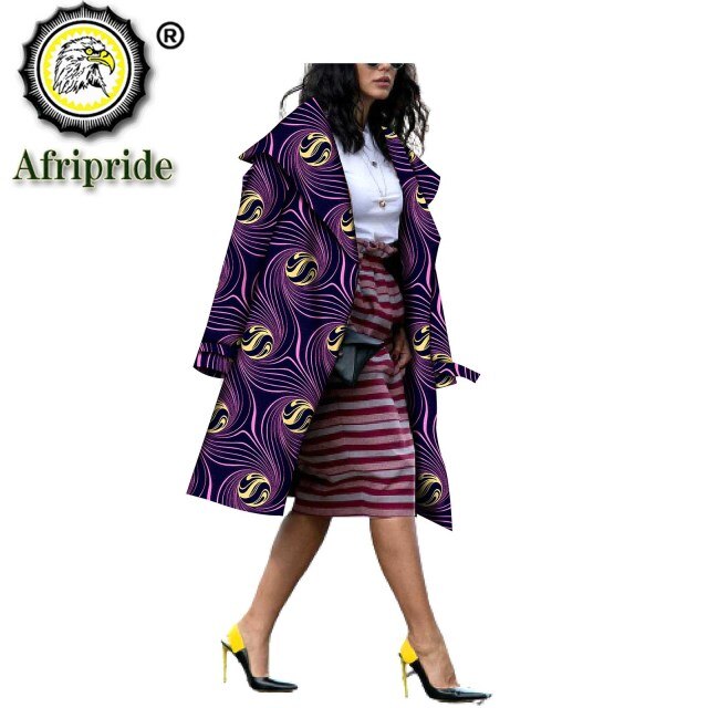 African Ethnic Print Long Coat Women Overcoat