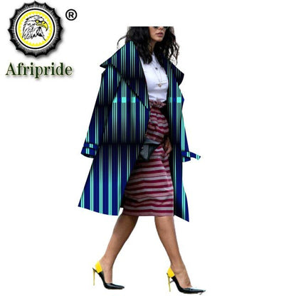 African Ethnic Print Long Coat Women Overcoat