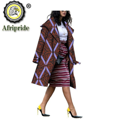 African Ethnic Print Long Coat Women Overcoat