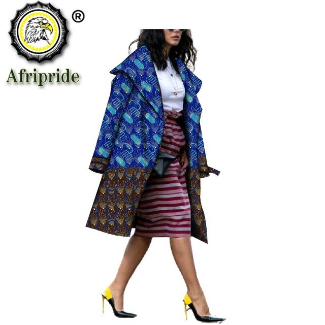 African Ethnic Print Long Coat Women Overcoat