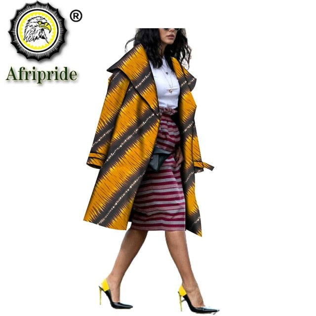 African Ethnic Print Long Coat Women Overcoat