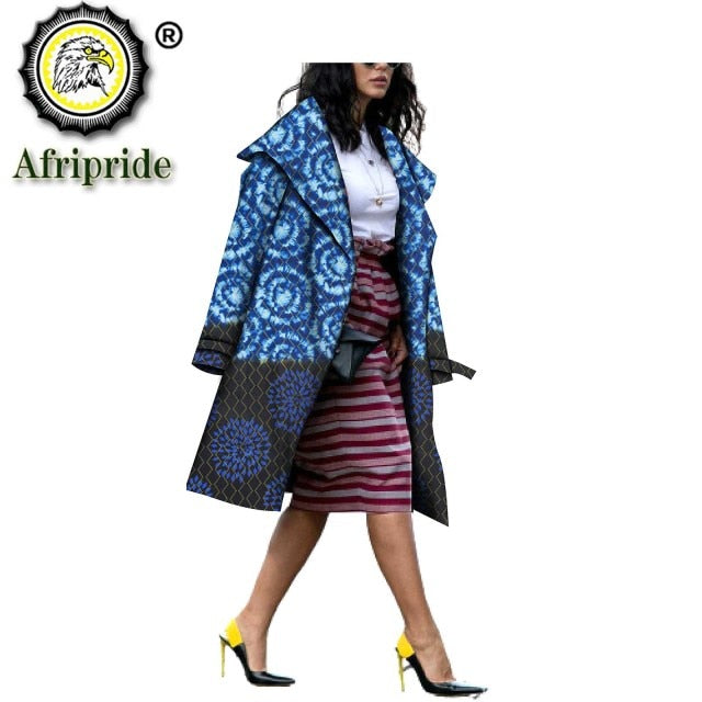 African Ethnic Print Long Coat Women Overcoat