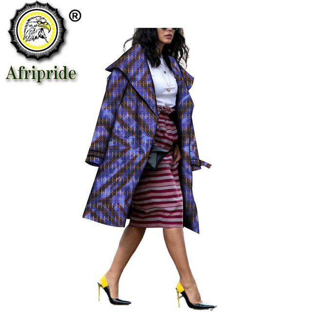 African Ethnic Print Long Coat Women Overcoat