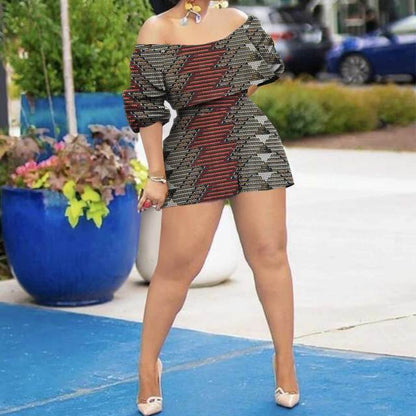African Clothing for Women Off Shoulder Dashiki Top and Print Shorts 2 Piece Set Sexy Club Party Ankara Attire