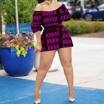 African Clothing for Women Off Shoulder Dashiki Top and Print Shorts 2 Piece Set Sexy Club Party Ankara Attire