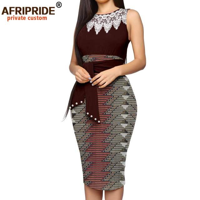 African Dresses for Women Print Embroidery Sleeveless High Waist Elegant Bodycon Dress for Evening Party Ankara Outfits