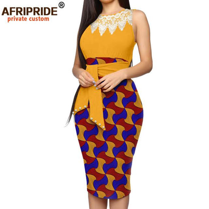 African Dresses for Women Print Embroidery Sleeveless High Waist Elegant Bodycon Dress for Evening Party Ankara Outfits