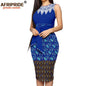 African Dresses for Women Print Embroidery Sleeveless High Waist Elegant Bodycon Dress for Evening Party Ankara Outfits