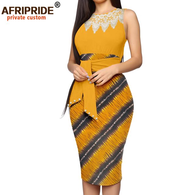 African Dresses for Women Print Embroidery Sleeveless High Waist Elegant Bodycon Dress for Evening Party Ankara Outfits