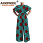 Women Jumpsuit Bodysuit Ankara Clothing Print Outfits Short Sleeve O-Neck Casual Wear with Belt A1829009