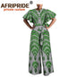 Women Jumpsuit Bodysuit Ankara Clothing Print Outfits Short Sleeve O-Neck Casual Wear with Belt A1829009