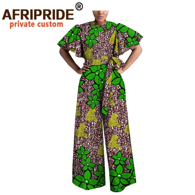 Women Jumpsuit Bodysuit Ankara Clothing Print Outfits Short Sleeve O-Neck Casual Wear with Belt A1829009