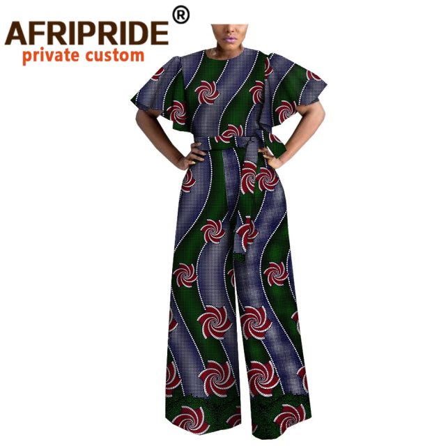 Women Jumpsuit Bodysuit Ankara Clothing Print Outfits Short Sleeve O-Neck Casual Wear with Belt A1829009