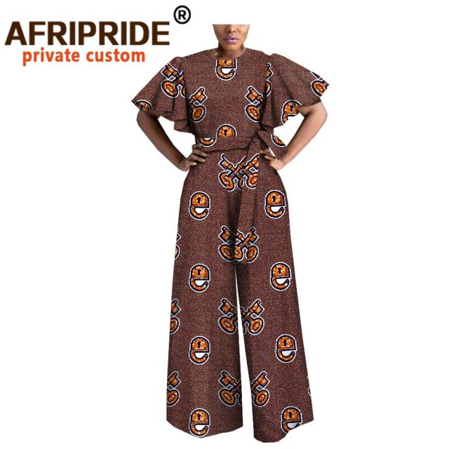 Women Jumpsuit Bodysuit Ankara Clothing Print Outfits Short Sleeve O-Neck Casual Wear with Belt A1829009